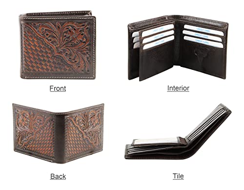 American Bison RFID Wallet for Men – Hand-Tooled Floral Cowhide Leather Bifold Wallet with Gift Box (Dark Brown)3