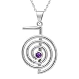 Moonlight Mysteries Cho Ku Rei Pendant Reiki Necklace Symbol 20' - Sterling Silver Amethyst Healing Jewelry for Men and Women