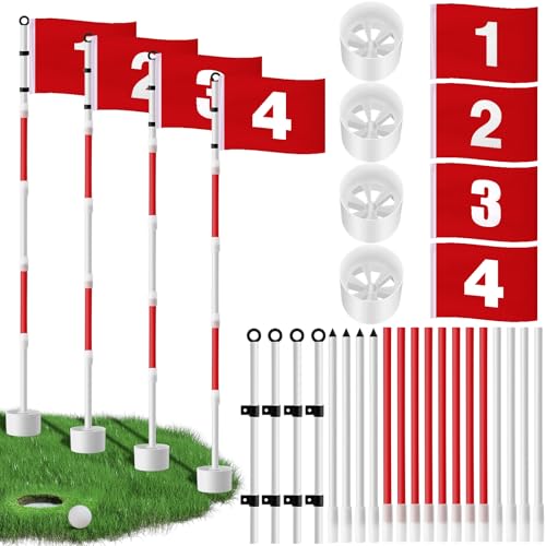 Burbell 4 Pack Golf Flag Stick 6ft Putting Green Flag Golf Hole Cup Pole Pin Numbered Flags for Driving Range Backyard Yard Putting Green and Chipping Greens Gifts