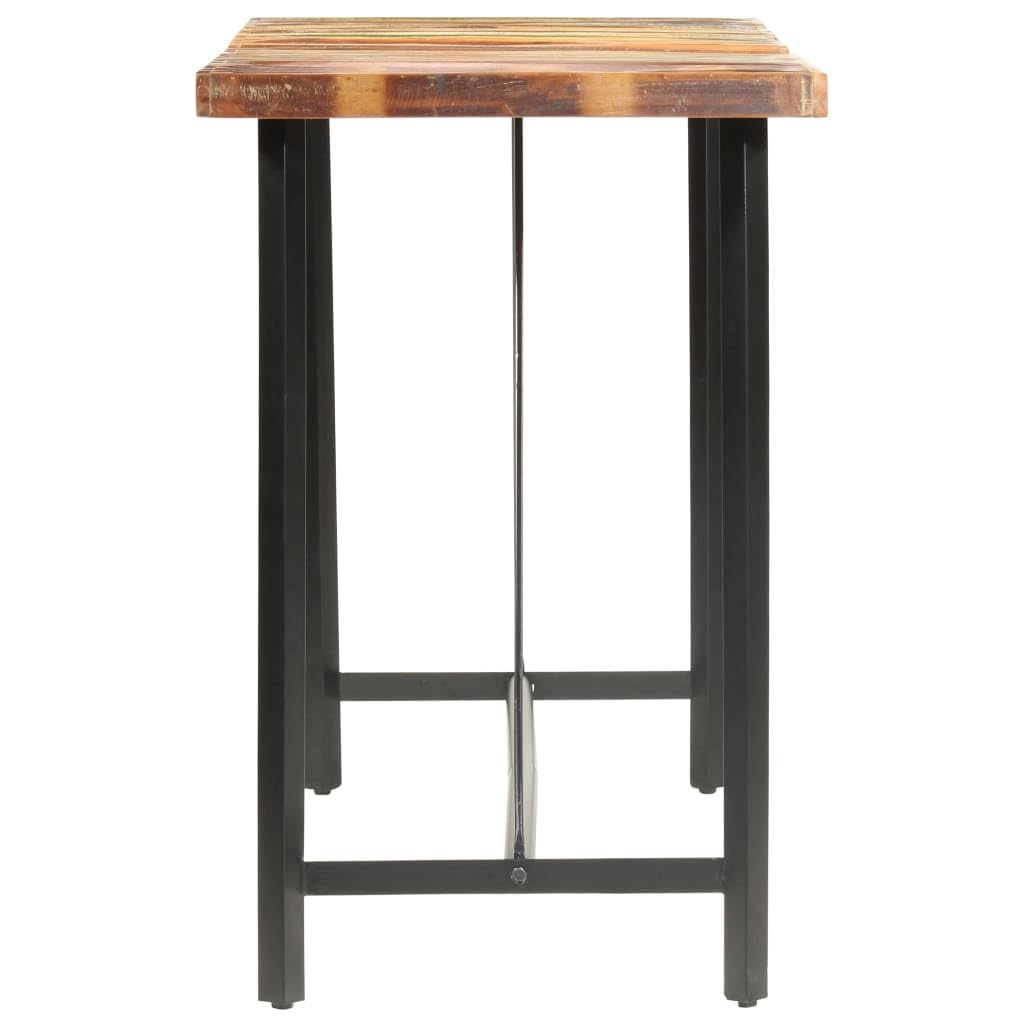 7-TLG. Juego de bar de madera vieja y piel auténtica con mesa de 180 x 70 x 107 cm, 6 sillas de bar con funda de piel de cabra, patas de acero, estilo industrial, para cocina, comedor, salón