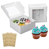LONGTEAM Juego de 24 cajas blancas para cupcakes con 4 agujeros, cajas...