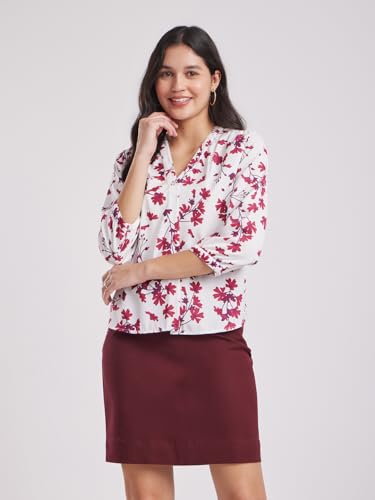 Image of FableStreet Women Formal & Casual Top | V-Neckline with Gathered Back Detail & Three-Quarter Sleeves | Premium Satin Fabric for Office Wear & Sophisticated Outings
