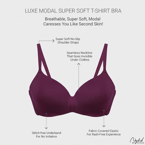 Image of NYKD (NYB013 Ultra Soft Modal Fabric Lightly Padded & Non Wired Tshirt Bra for Women | Seamless Neckline with Comfortable, Soft & Non Slip Shoulder Strap