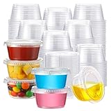 AOZITA 120 Sets - 2 oz Jello Shot Cups with Lids, Airtight Portion Cups, Stackable Small Plastic Containers with Lids