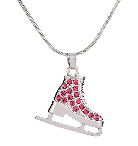My Shape - Collar con Colgante de patín de Hielo en 3D Chapado en Plata con Cristales Rojos para niñas, Adolescentes y Mujeres