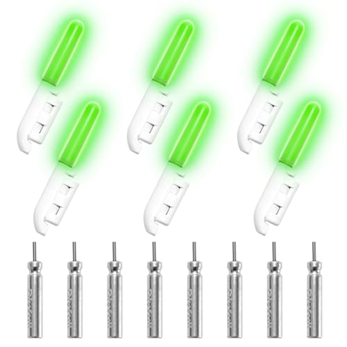 DunkTeam 6PCS Fishing Glow Sticks，Night Fishing Rod, LED Fishing Pole Luminous Rod, Green Fishing Light with 8PCS CR425 Battery