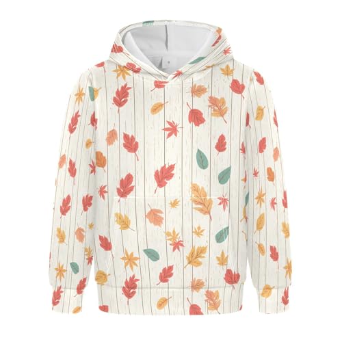 KLL Autumn Leaf on Old White Wooden Unisex Girls Boys Sweatshirts Fashion Active Hoodie with Kangaroo Pocket
