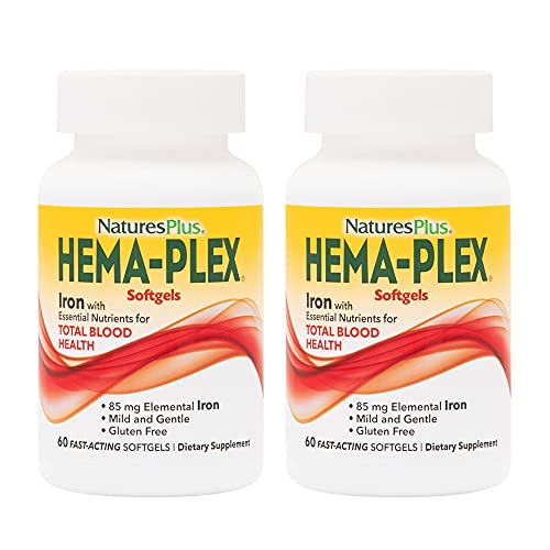 NaturesPlus-Hema-Plex-Iron-60-Fast-Acting-Softgels-Pack-of-2-85-mg-Elemental-Iron-Vitamin-C-Bioflavonoids-for-Healthy-Red-Blood-Cells-Vegan-Gluten-Free-40-Total-Servings