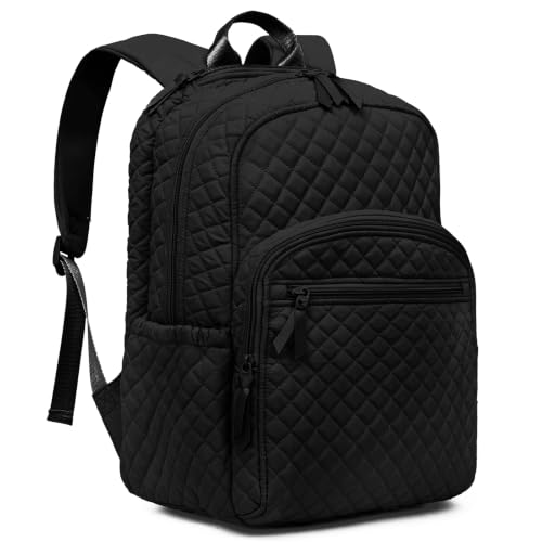 RosaRubus Backpack for Women College Backpack Quilted Casual Daypack Waterproof Bookbag for 15.6Inch Laptop (Black)