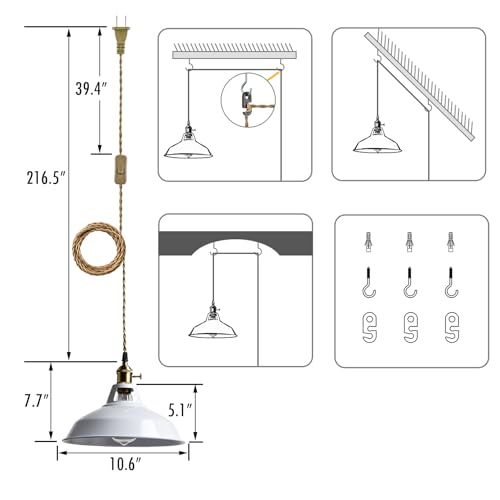 Image of YUBOLE Nordic Plug in Pendant Light White Barn Shade with Dual Switches