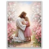 Jesus Loves You Wall Art – Heartwarming Christian Canvas Painting of Jesus Embracing a Girl, Inspirational Decor for Kids’ Rooms, LDS and Bible Art,Pink Christmas wall art 12x16in Unframed