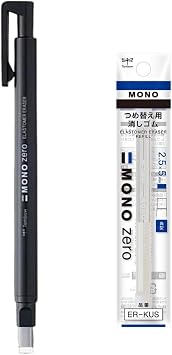 Tombow Pencil MONO Mono Zero Pen-Style Eraser Square Tip 2.5   5 mm Square Tip Stick Black Main Body 1 + Replacement 1 Pack 2-Piece Click-Type Holder Eraser EH-KUS