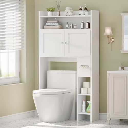 MU Over The Toilet Storage Cabinet with Doors, 32' Bathroom Storage Organizer with Side Shelves,...