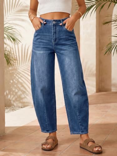 Image of Saodimallsu Womens Barrel Jeans Cropped High Waisted Baggy Wide Straight Leg Boyfriend Denim Pants for Casual Wear