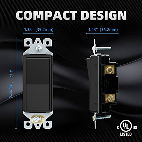 ELEGRP Single Pole Decorator Light Switch, 15Amp, 120-277V, Decorative Paddle Rocker Switch Replacement, On/Off Wall Switch, Self-Grounding, Residential/Commercial Grade, UL/CUL (10 Pack Glossy Black) by ELEGRP - Image 7