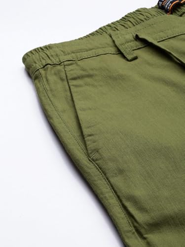 Image of The Indian Garage Co Men Slim Fit Solid Mid-Rise Elasticated Linen Trousers