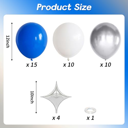Image of Royal Blue and Silver Balloons for Graduation Party Decorations, 12In Dark Navy Blue and White Balloons with Metallic Silver Star Balloon for Graduation Father's Day Birthday Baby Shower Party Decor