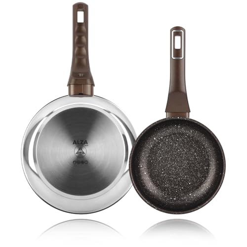 ALZA Petrea - Juego de Sartenes Plateadas 18 + 24cm, Acero Inoxidable, Antiadherente Eterna de 4 Capas, Todas las Cocinas, Inducción y Lavavajillas