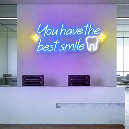 Image of You have the best smile Neon sign Dimmable Dental Clinic Neon Business Logo Sign for Dental Clinic Tooth Care Studio Bathroom Wall Decor (Blue)