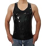 JUMJOY Handmade Black Mens Fetish Exotic Latex Rubber Gummi Tank Tops Undershirt Muscle Shirt