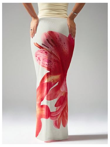 Floerns Women's Summer Floral Skirt Low Waist Fishtail Hem Beach Maxi Skirts3