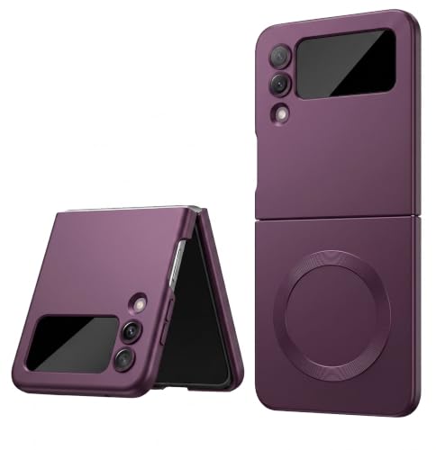 Image of amazon basics Premium Mag-Safe Case for Samsung Galaxy Z Flip 3 | Shockproof & Anti-Scratch Cover | Soft Silicone with Wireless Charging | Camera Lens Guard - Purple