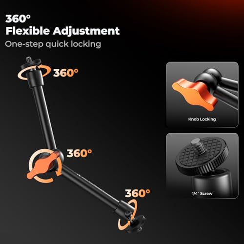 Image of K&F CONCEPT 9.8 inch Magic Arm Clamp with Cold Shoes 360 Ball Heads Camera Arm Mount for Monitor /Flash /Microphone /DSLR Camera