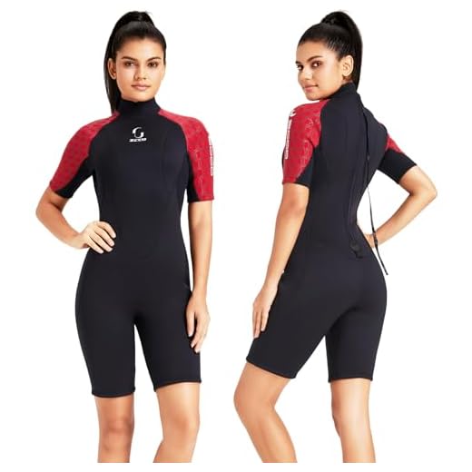 Neoprenanzug Damen Rückenreißverschluss Kurzer Neoprenanzug Herren 3mm Neopren Kurzarm Neoprenanzug zum Surfen Schwimmen Kajakfahren Schnorcheln Kanufahren Gerätetauchen (Rot)