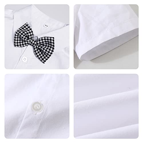 Image of Volunboy Baby Boy Formal Short Set Toddler Summer Gentleman Outfit Kid Short Sleeve Bowtie Shirt Suspender Shorts Suit