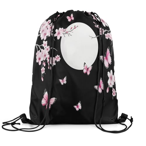 jejeloiu Mochila japonesa com cordão ondulado 33 cm x 39,9 cm, suporte para ondas oceânicas, Fuji, esportes, academia, bolsa japonesa, Ukiyoe, Preto, rosa, 13x15.7inch, Japonês