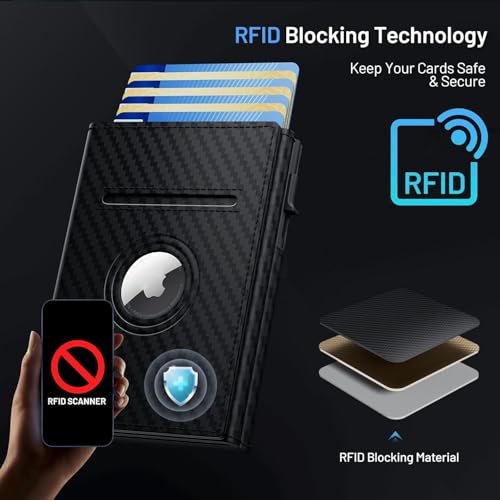 Genuine Leather Wallet for Men Slim Bifold AirTag RFID Blocking 10 Card Capacity Minimalist Front Pocket Gift (Carbon Fiber)4