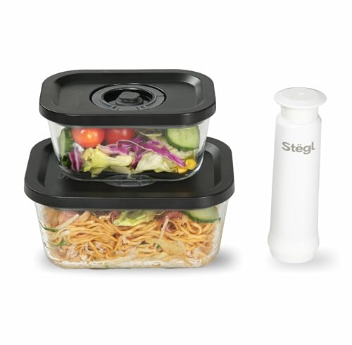 Image of Stegl Vacuum Container Set of 6 - Airtight Food Containers Made with Steel and Glass | Keeps Food Fresh 5x Longer | Microwave & Dishwasher Safe | German Engineered | Multicolor