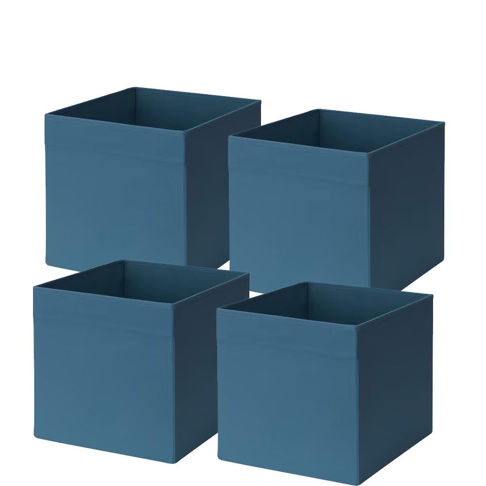 4x Drona Storage Box Set, Dark Blue Storage Box With Side Handles Cloth Books Home Organizer Fabric Basket For Kitchen, Living Room, Bedroom, Dining Room, Bathroom Office 33x38x33 cm