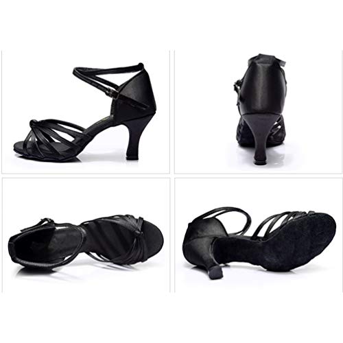 ARTIBETTER 1pair High-Heeled Latin Dance Shoes for Women Open-Toed Knotted Strap Design Black Grain Elegant Style for Dancing and Banquets3