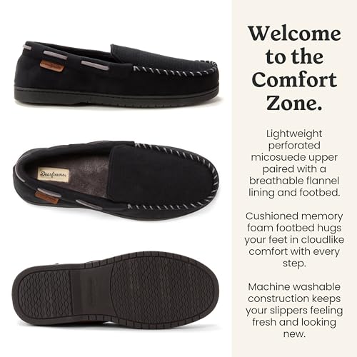 Image of Dearfoams Men's Keaton Moccasin House Shoes With Memory Foam, Indoor Slippers With Wide Widths