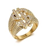Fanshu Stainless Steel Gold Plated US Dollar Money Sign Iced Out Rich Symbol Hip Hop Punk Rings for Men Women Birthday Gift Bling Party Fashion Jewelry (10)