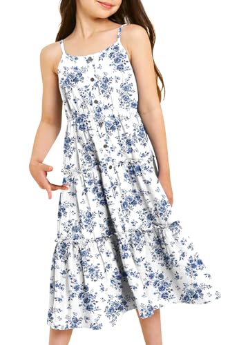 Image of Enlifety Girls Dress Hawaiian Spaghetti Straps Dresses Summer Sundress Size 6 12T