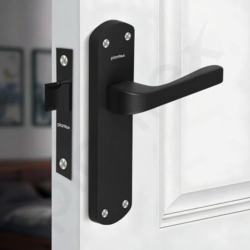 Image of Plantex Heavy Duty Bathroom Door Lock /Mortise Handle Lock /8inch Keyless Plate Handle Set for Home /Bathroom /Store Room /Balcony /Office with Baby Latch (8132- Z-Black)