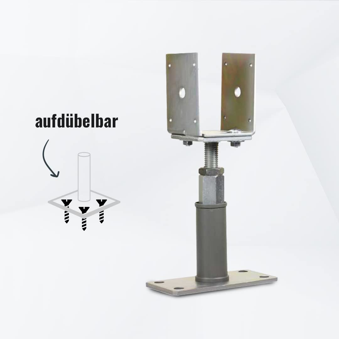 BB STANZ Pfostenträger Bodenplatte 160 x 80 x 6 mm (2 Stück) Stützfuß Bodenfuß Betonfuß höhenverstellbar verstellbar mit Lasche Trägerplatte 80 x 80 x 6 mm