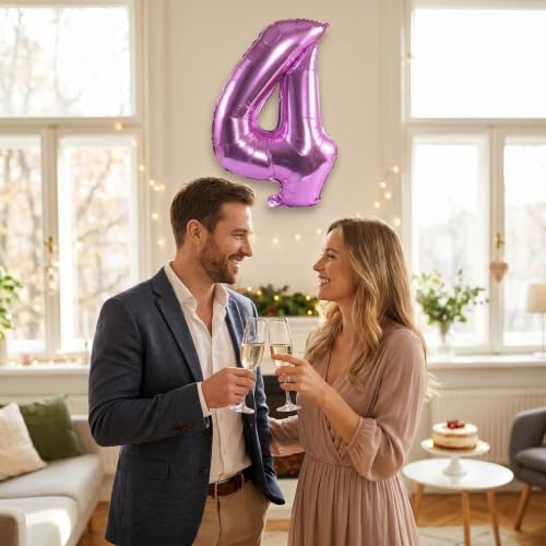 Image of YPSelected 32 Inch Large Foil Helium Number Balloon Birthday Wedding Party 0-9 (Pink, 4)