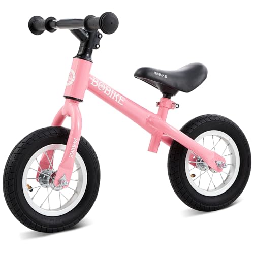 Bobike Toddler Balance Bike with Inflatable Rubber Tires, Kids Push Balance Bike Toys for 18 Month to 4 Year Old Boys Grils Adjustable Seat and Handlebar No-Pedal Training Bike Best Gifts(Pink)