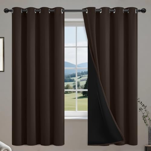 Image of COSVIYA 100% Chocolate Brown Blackout Curtains for Kids Room 63 Inch Length
