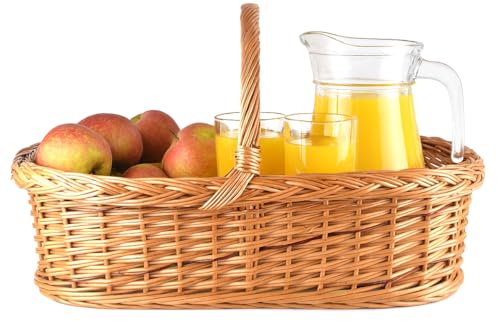 WIKLER Tablett Serviertablett aus Weide mit festem Henkel und Bodenplatte mit Motiven zur Auswahl 56×39×30cm handgeflochtenes Korbtablett für Frühstück Deko oder Präsent (Lavendel)