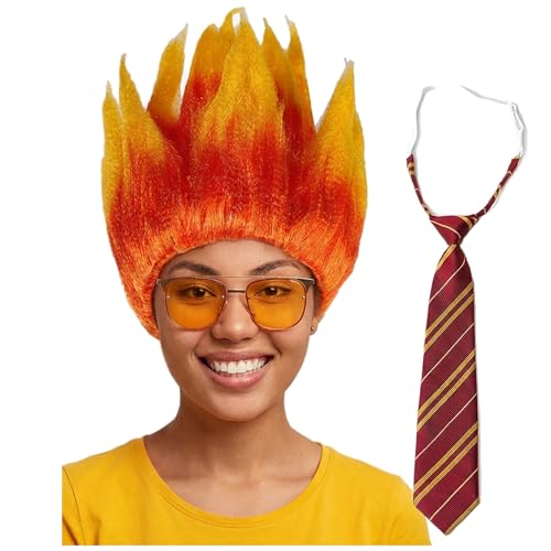 HUNIGIR Fire Wig with Tie Stylish Flame Wig Ombre Orange Costume Hair Halloween Party Cosplay Fire Spiked Hair