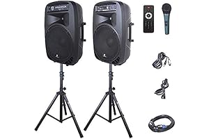 Proreck Party 15 Portable 15-Inch 2000 Watt 2-Way Powered PA Speaker System Combo Set
