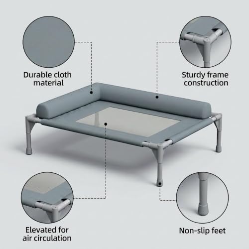 Lit surélevé pour chien intérieur avec oreiller lavable S