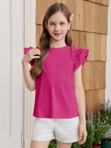 Image of Haloumoning Girls T Shirts Double Layer Ruffle Short Sleeve Kids Summer Crewneck Tunic Tee Tops 5-14 Years