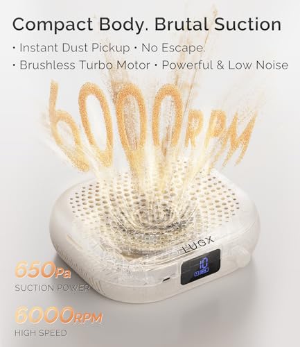 Image of L'UGX Rechargeable Nail Dust Collector Profesional - Compact Dust Collector Nail Tech with Strong Suction, 10-Speed Turbo Fan, LED Display Nail Dust Cleaner for Home & Salon Use - Stardust Beige