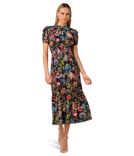Adrianna Papell Women's Printed Midi Dress Black Multi 4 at Amazon Women's  Clothing store