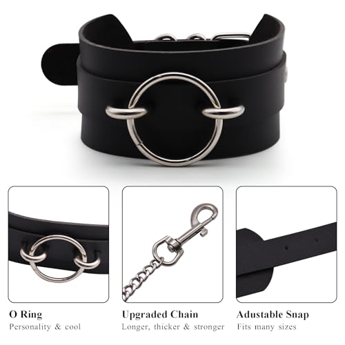 KISSHAKE Leather Collar Leash Set, Leather Choker Necklace for Women Black Collar2